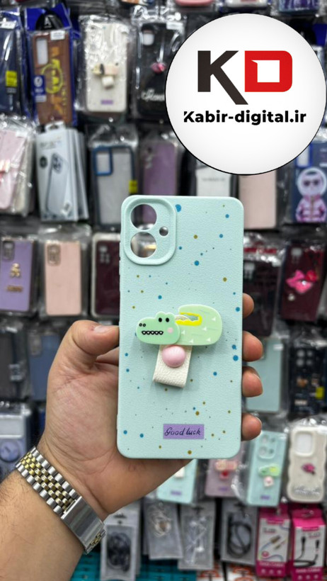 قاب گوشی Galaxy A06 سامسونگ سیلیکونی فانتزی برجسته لاکچری هولدردار فانتزی طرح دایناسور سبزآبی