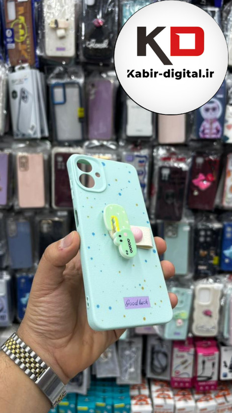 قاب گوشی Galaxy A06 سامسونگ سیلیکونی فانتزی برجسته لاکچری هولدردار فانتزی طرح دایناسور سبزآبی