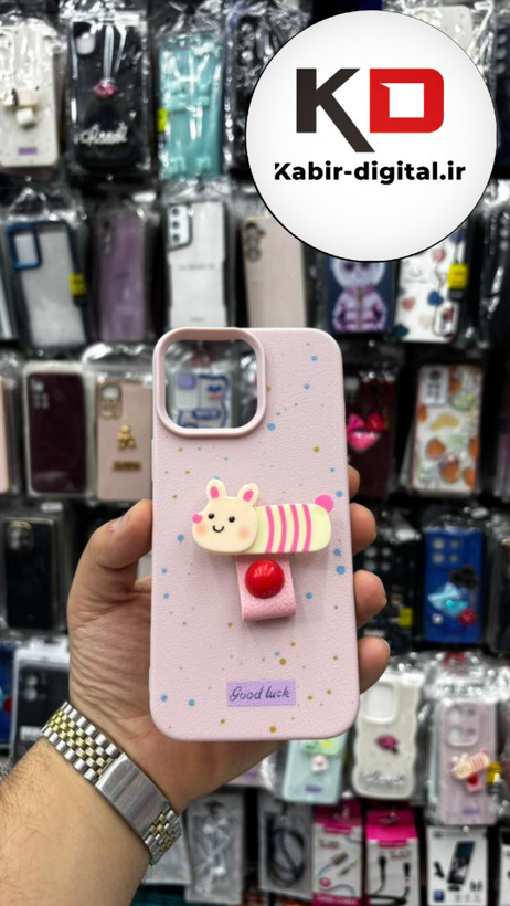 قاب گوشی iPhone 16 آیفون سیلیکونی فانتزی برجسته لاکچری هولدردار فانتزی طرح زنبور صورتی