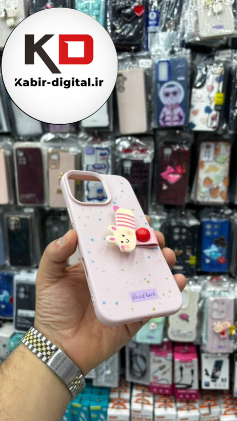 قاب گوشی iPhone 16 آیفون سیلیکونی فانتزی برجسته لاکچری هولدردار فانتزی طرح زنبور صورتی