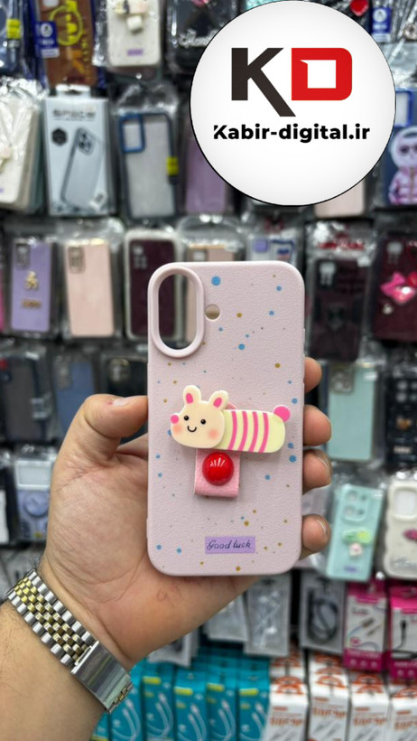 قاب گوشی iPhone 16 Pro Max آیفون سیلیکونی فانتزی برجسته لاکچری هولدردار فانتزی طرح زنبور صورتی