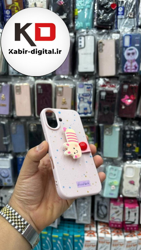 قاب گوشی iPhone 16 Pro Max آیفون سیلیکونی فانتزی برجسته لاکچری هولدردار فانتزی طرح زنبور صورتی
