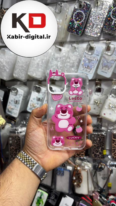 قاب گوشی iPhone 11 آیفون شفاف فانتزی عروسکی طرح خرس صورتی