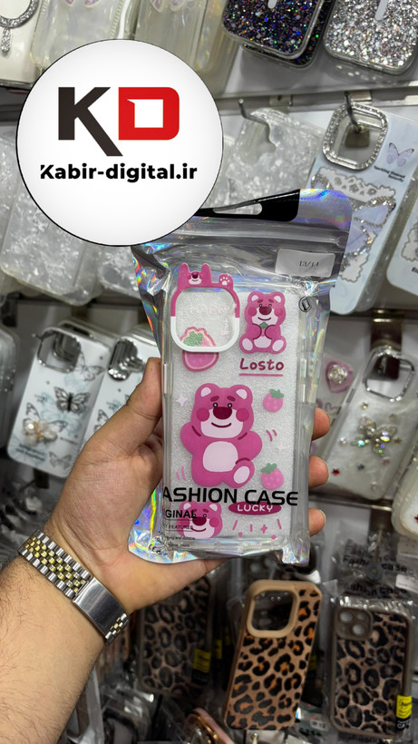 قاب گوشی iPhone 13/14/15 آیفون شفاف فانتزی عروسکی طرح خرس صورتی