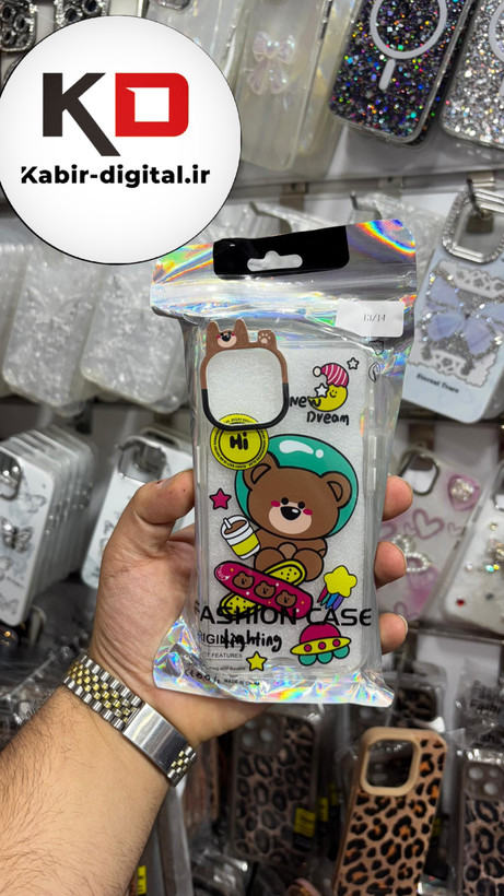 قاب گوشی iPhone 13/14/15 آیفون شفاف فانتزی عروسکی طرح خرس قهوه ایی
