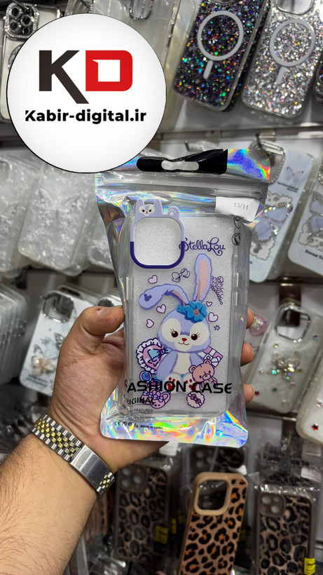 قاب گوشی iPhone 13/14/15 آیفون شفاف فانتزی عروسکی طرح خرگوش بنفش