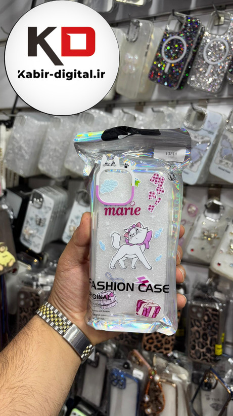 قاب گوشی iPhone 13/14/15 آیفون شفاف فانتزی عروسکی طرح گربه سفید