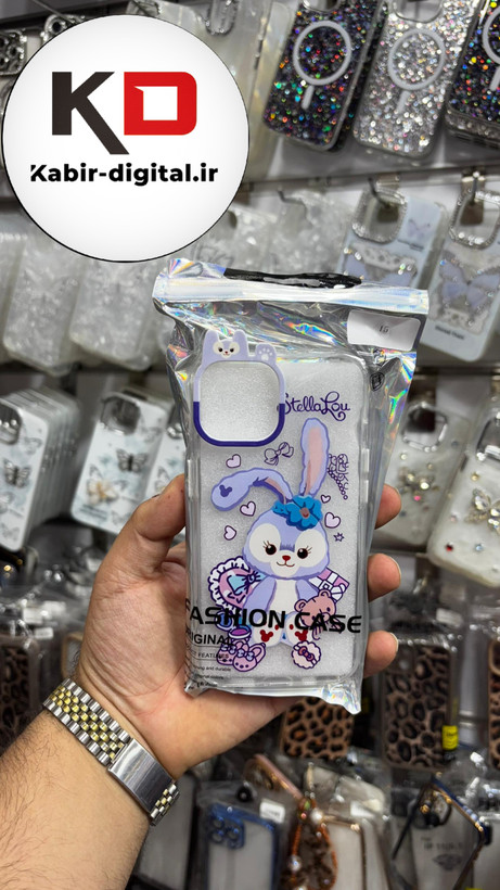 قاب گوشی iPhone 13/14/15 آیفون شفاف فانتزی عروسکی طرح خرگوش بنفش