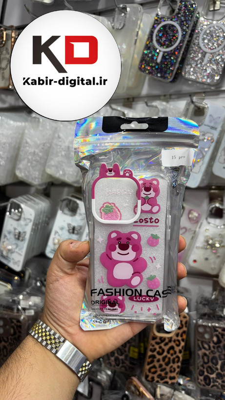 قاب گوشی iPhone 15 Pro آیفون شفاف فانتزی عروسکی طرح خرس صورتی