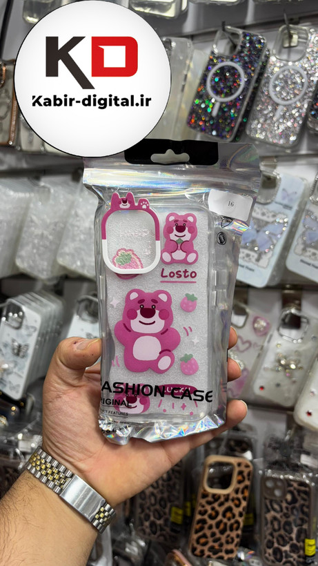قاب گوشی iPhone 16 آیفون شفاف فانتزی عروسکی طرح خرس صورتی