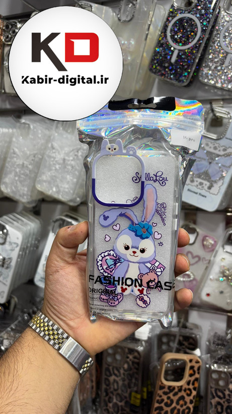 قاب گوشی iPhone 16 Pro آیفون شفاف فانتزی عروسکی طرح خرگوش بنفش