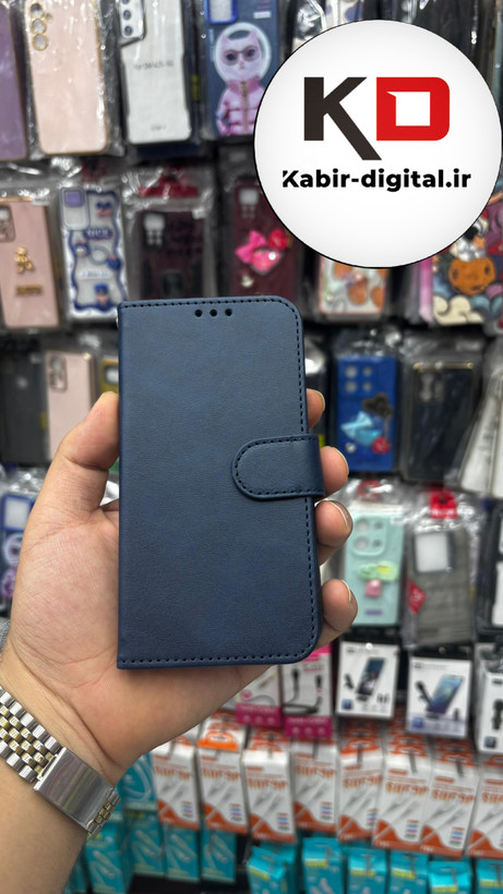 کیف گوشی Galaxy J500 / J5 2015 سامسونگ چرم مگنتی جاکارتی بند آویز دار سرمه ایی