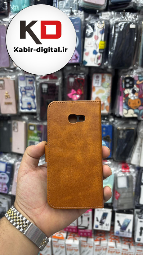 کیف گوشی Galaxy A520 / A5 2017 سامسونگ چرم مگنتی جاکارتی بند آویز دار قهوه ایی روشن