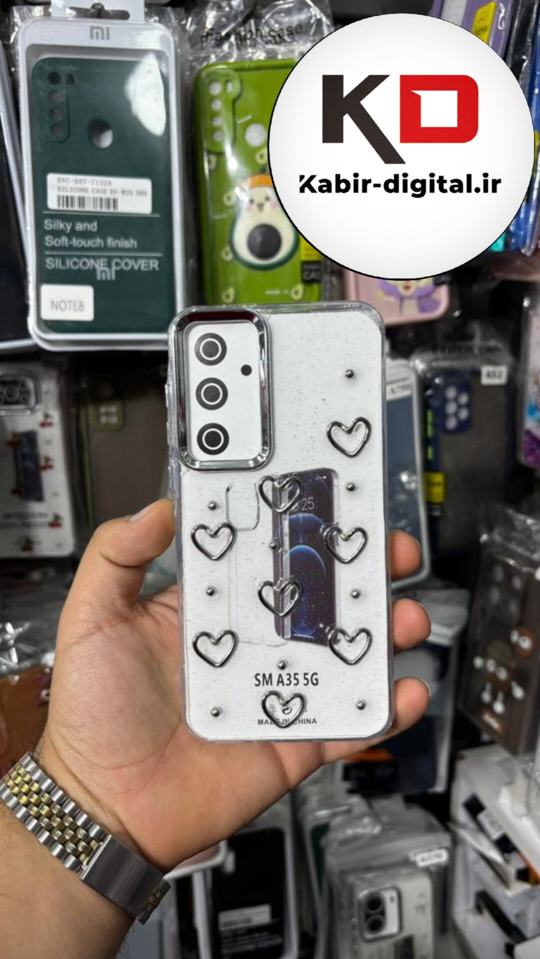قاب گوشی Galaxy A35/A55 سامسونگ لاکچری شفاف رزینی طرح شاین لنز کرومی طرح قلب