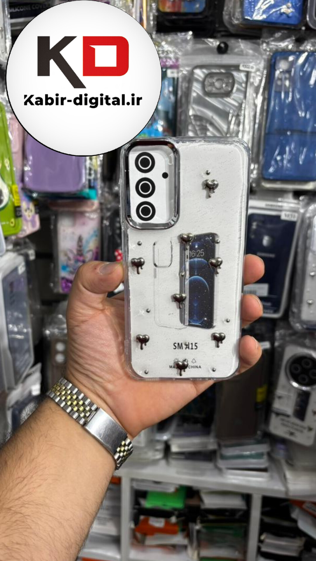 قاب گوشی Galaxy A15 سامسونگ لاکچری شفاف رزینی طرح شاین لنز کرومی طرح قلب