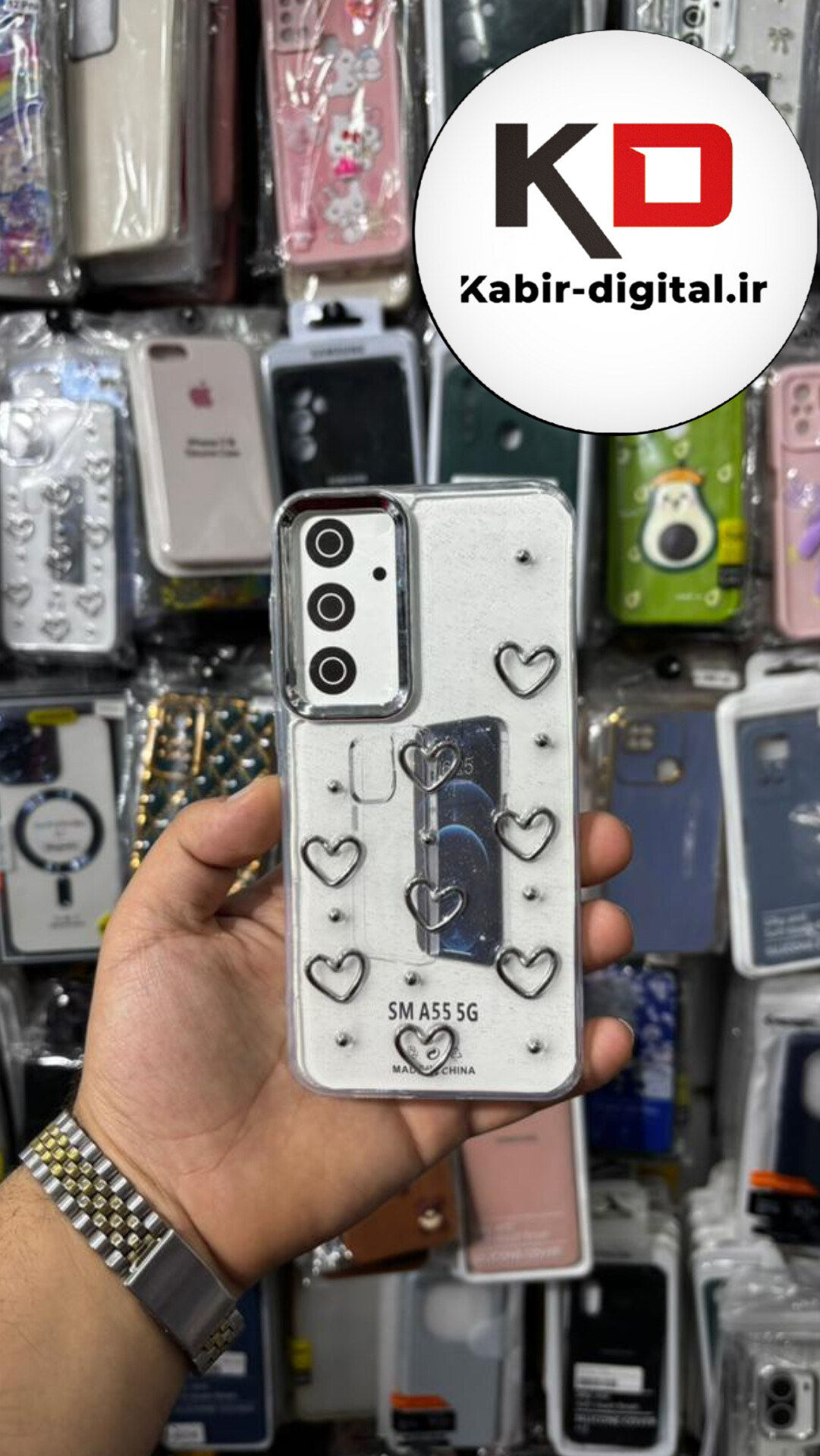 قاب گوشی Galaxy A35/A55 سامسونگ لاکچری شفاف رزینی طرح شاین لنز کرومی طرح قلب