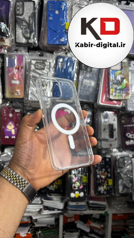 قاب گوشی iPhone 14 Pro Max آیفون شفاف مگ سیف دار MagSafe اورجینال دور سیلیکونی سفید ایربگ دار