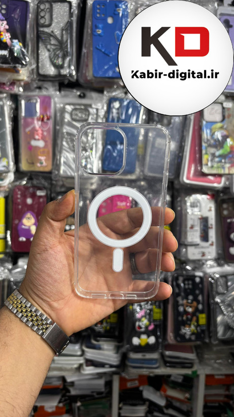 قاب گوشی iPhone 14 Pro Max آیفون شفاف مگ سیف دار MagSafe اورجینال دور سیلیکونی سفید ایربگ دار