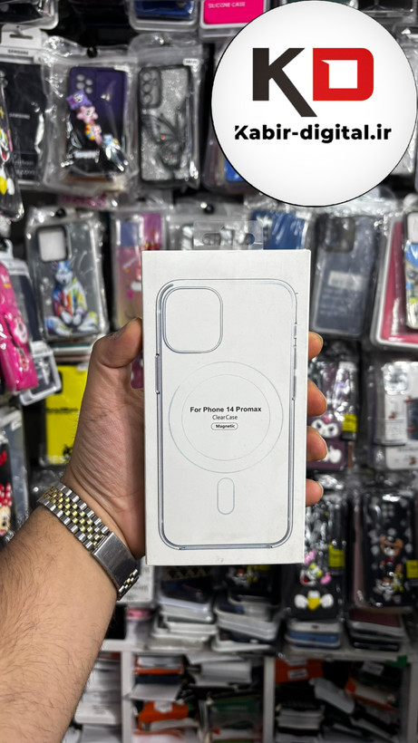 قاب گوشی iPhone 14 Pro Max آیفون شفاف مگ سیف دار MagSafe اورجینال دور سیلیکونی سفید ایربگ دار