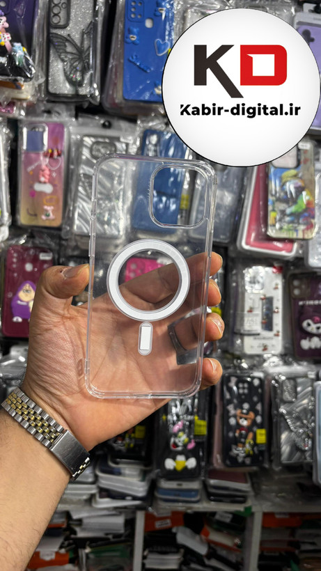 قاب گوشی iPhone 13 Pro Max آیفون شفاف مگ سیف دار MagSafe اورجینال دور سیلیکونی سفید ایربگ دار