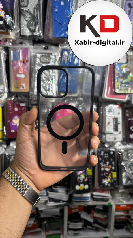 قاب گوشی iPhone 13 Pro Max آیفون شفاف مگ سیف دار MagSafe اورجینال دور سیلیکونی مشکی ایربگ دار