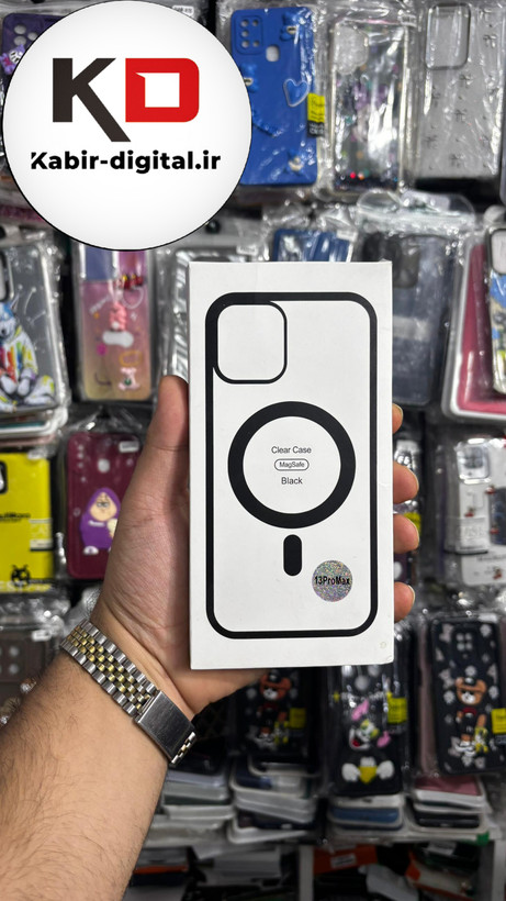 قاب گوشی iPhone 13 Pro Max آیفون شفاف مگ سیف دار MagSafe اورجینال دور سیلیکونی مشکی ایربگ دار