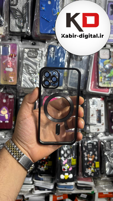 قاب گوشی iPhone 11 Pro آیفون شفاف مگ سیف دار MagSafe اورجینال دور سیلیکونی مشکی ایربگ دار
