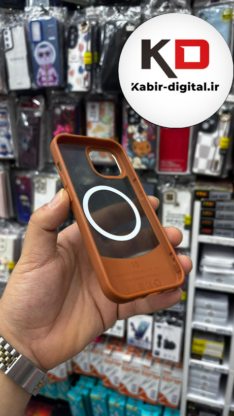 قاب گوشی پشت مات چرمی مگسیف - (قهوه ایی) Iphone 13/14/15