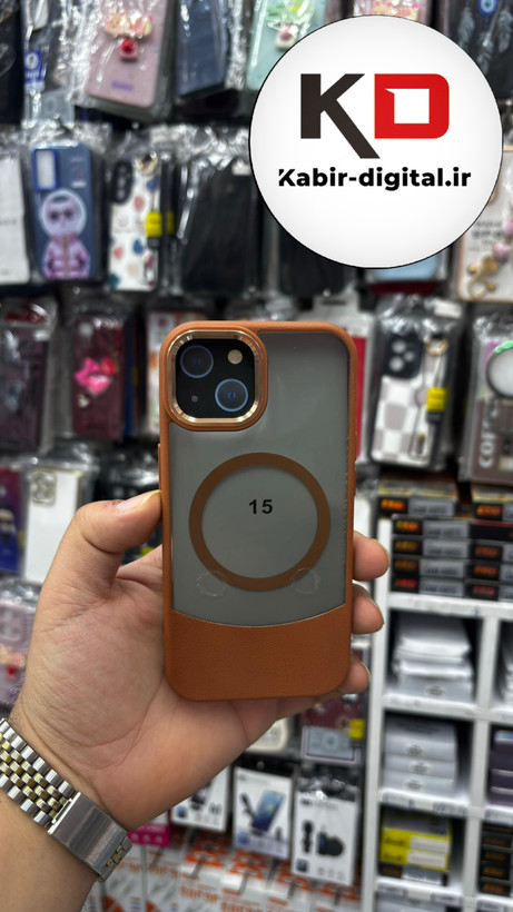 قاب گوشی پشت مات چرمی مگسیف - (قهوه ایی) Iphone 13/14/15