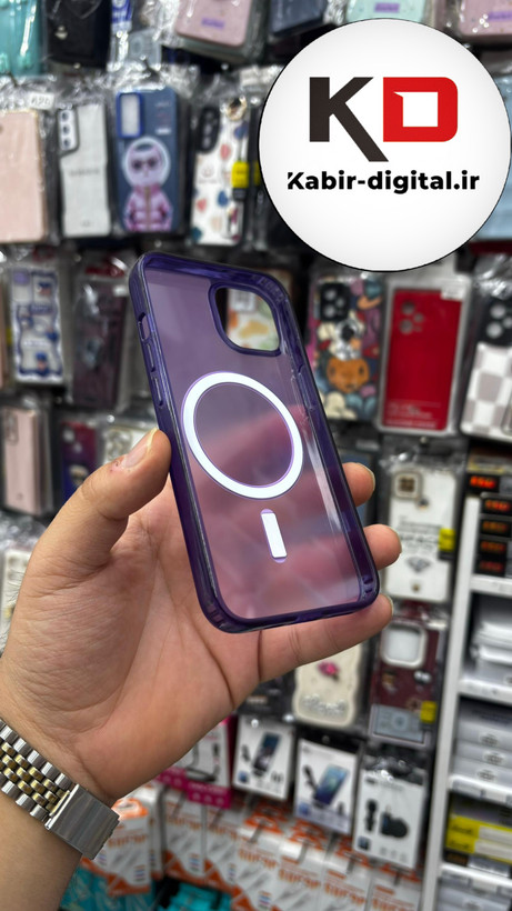 قاب گوشی iPhone 13/14 آیفون پشت مات اورجینال MagCase مگ سیف دار دور سیلیکونی بنفش