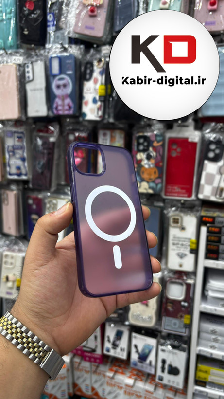 قاب گوشی iPhone 13/14 آیفون پشت مات اورجینال MagCase مگ سیف دار دور سیلیکونی بنفش