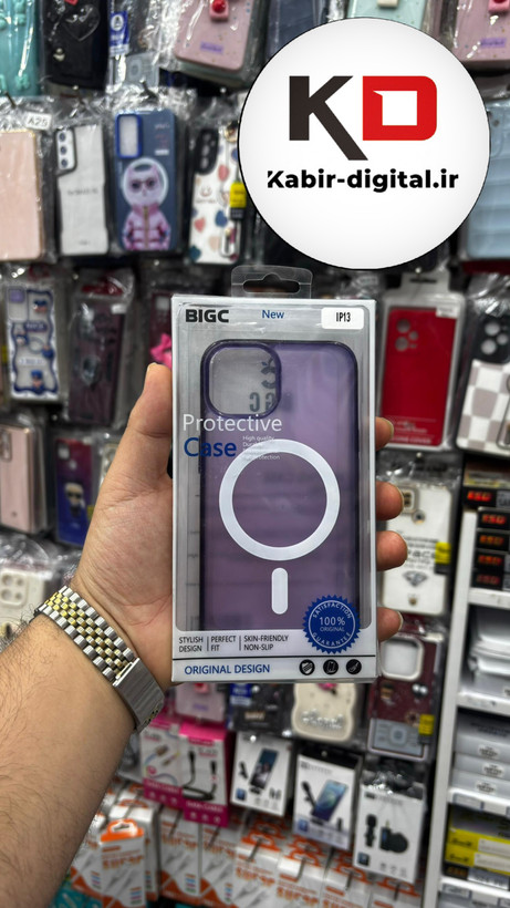 قاب گوشی iPhone 13/14 آیفون پشت مات اورجینال MagCase مگ سیف دار دور سیلیکونی بنفش