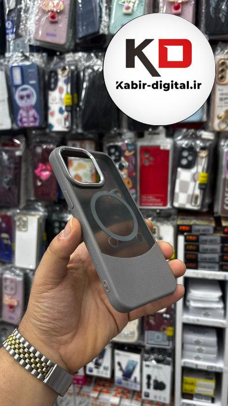 قاب گوشی پشت مات چرمی مگسیف - (خاکستری) Iphone 15 pro Max