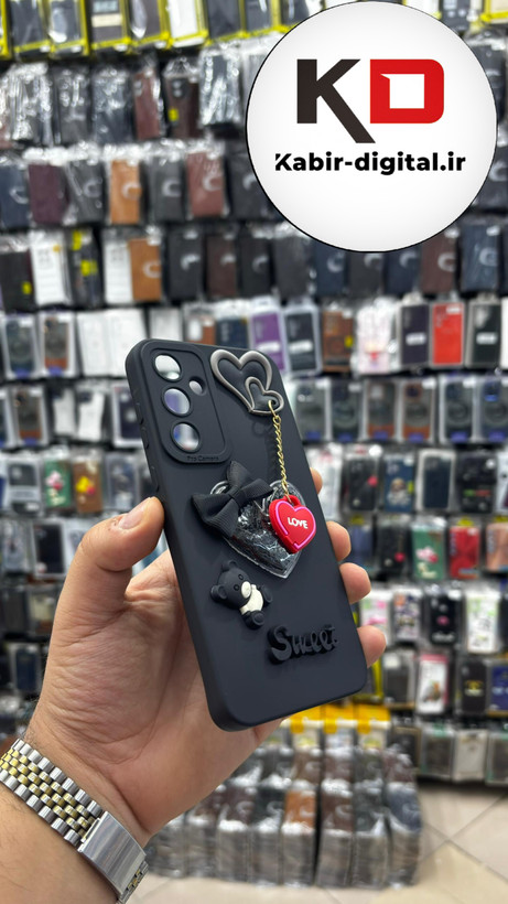 قاب گوشی Galaxy A35 سامسونگ طرح سیلیکونی ژله ای سه بعدی برجسته عروسکی محافظ لنز دار آویزدار مشکی