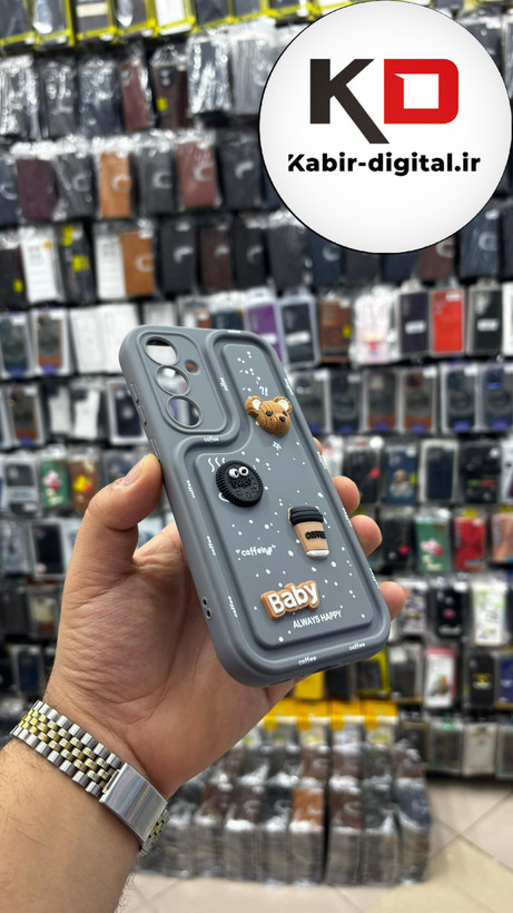 قاب گوشی Galaxy A35 سامسونگ سیلیکونی Solid Case منحنی برجسته میکروب و قهوه محافظ لنز دار طوسی
