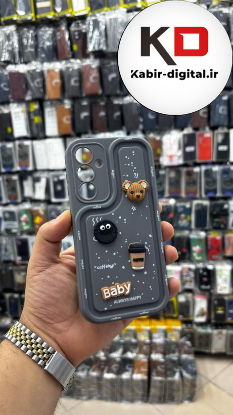 قاب گوشی Galaxy A35 سامسونگ سیلیکونی Solid Case منحنی برجسته میکروب و قهوه محافظ لنز دار طوسی