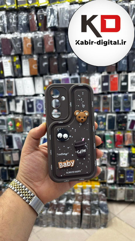 قاب گوشی Galaxy A35 سامسونگ سیلیکونی Solid Case منحنی برجسته میکروب و قهوه محافظ لنز دار قهوه ایی