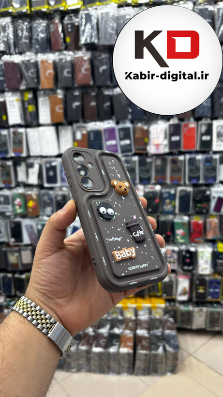 قاب گوشی Galaxy A35 سامسونگ سیلیکونی Solid Case منحنی برجسته میکروب و قهوه محافظ لنز دار قهوه ایی