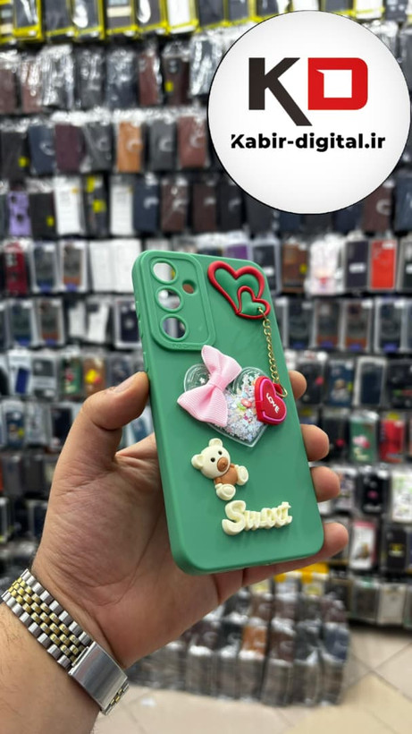 قاب گوشی Galaxy A55 سامسونگ طرح سیلیکونی ژله ای سه بعدی برجسته عروسکی محافظ لنز دار آویزدار سبز