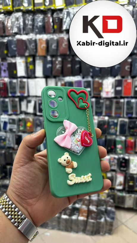 قاب گوشی Galaxy A55 سامسونگ طرح سیلیکونی ژله ای سه بعدی برجسته عروسکی محافظ لنز دار آویزدار سبز