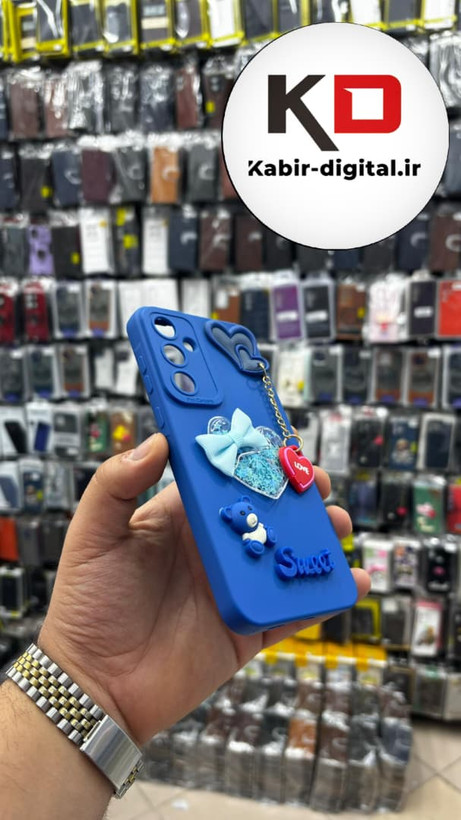 قاب گوشی Galaxy A55 سامسونگ طرح سیلیکونی ژله ای سه بعدی برجسته عروسکی محافظ لنز دار آویزدار آبی