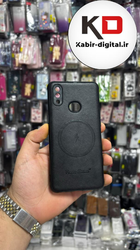 قاب گوشی Galaxy A10s سامسونگ چرمی ژله ای طرح مگ سیف Fierre Shann محافظ لنز دار مشکی