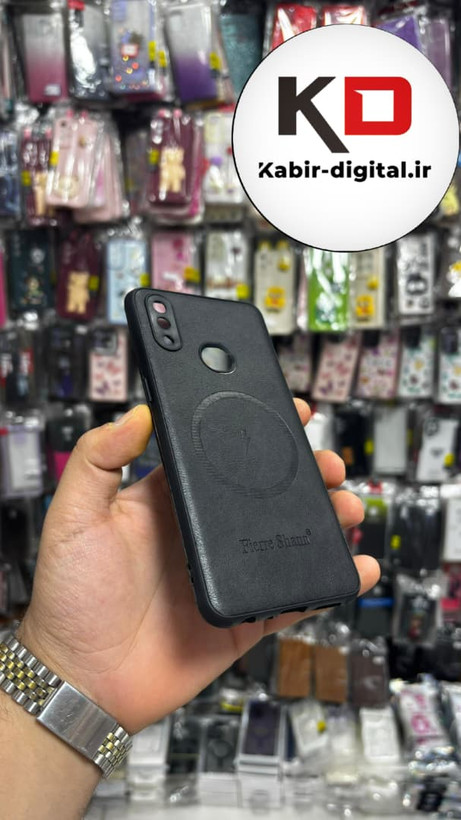 قاب گوشی Galaxy A10s سامسونگ چرمی ژله ای طرح مگ سیف Fierre Shann محافظ لنز دار مشکی