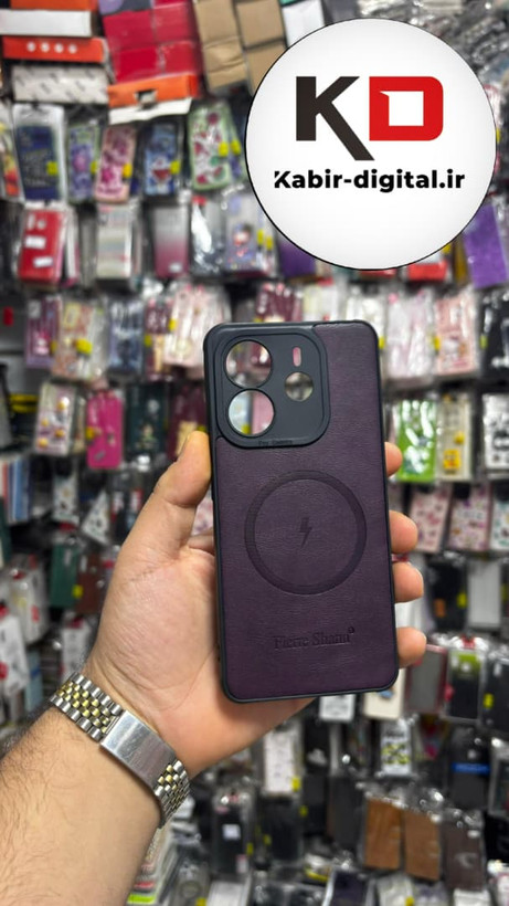 قاب گوشی Redmi Note 14 4G شیائومی چرمی ژله ای طرح مگ سیف Fierre Shann محافظ لنز دار بنفش