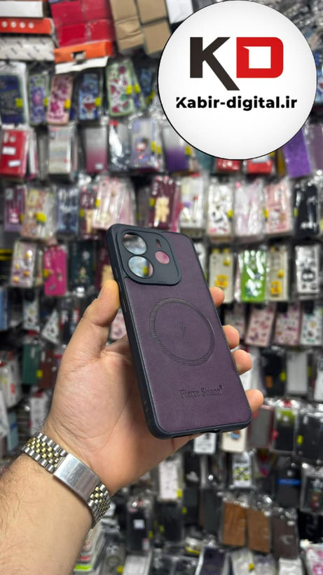 قاب گوشی Redmi Note 14 4G شیائومی چرمی ژله ای طرح مگ سیف Fierre Shann محافظ لنز دار بنفش