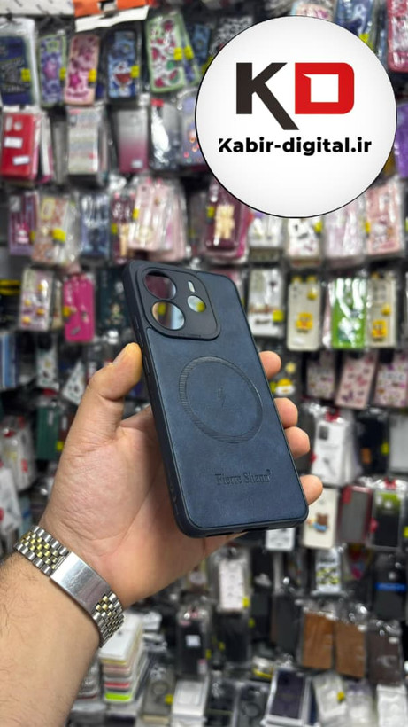 قاب گوشی Redmi Note 14 4G شیائومی چرمی ژله ای طرح مگ سیف Fierre Shann محافظ لنز دار سرمه ایی