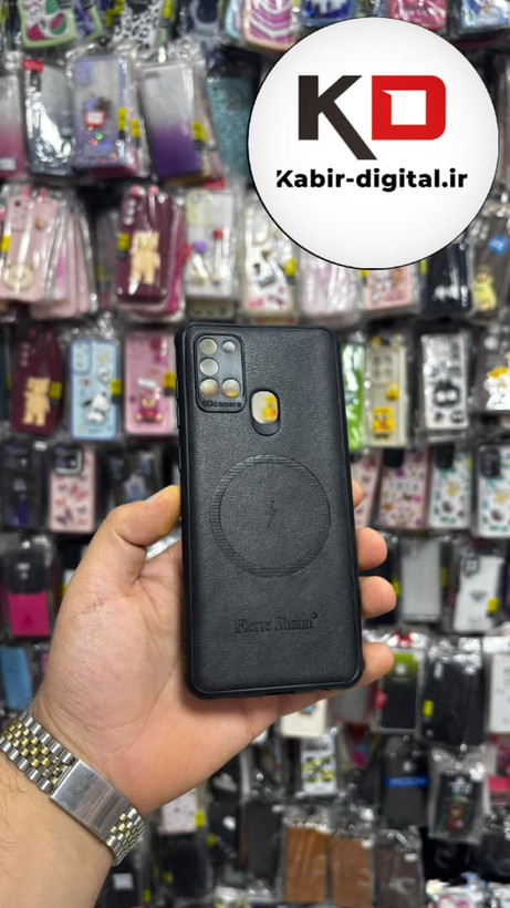 قاب گوشی Galaxy A21s سامسونگ چرمی ژله ای طرح مگ سیف Fierre Shann محافظ لنز دار مشکی