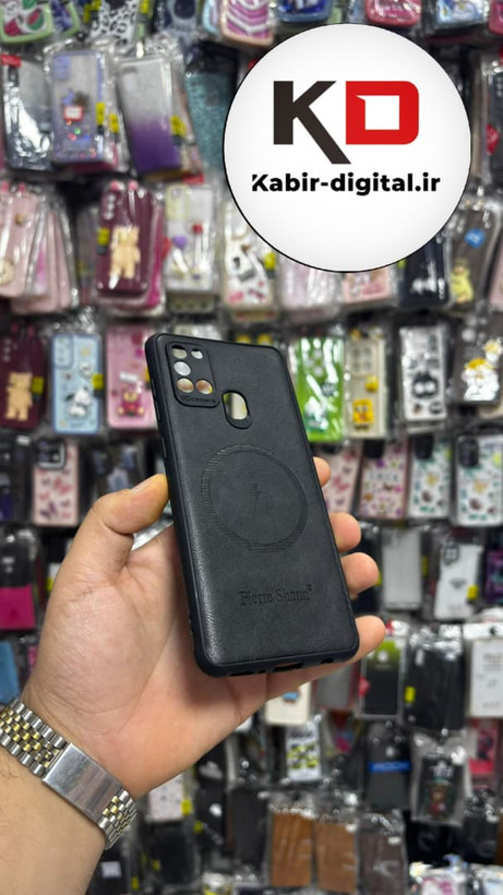 قاب گوشی Galaxy A21s سامسونگ چرمی ژله ای طرح مگ سیف Fierre Shann محافظ لنز دار مشکی