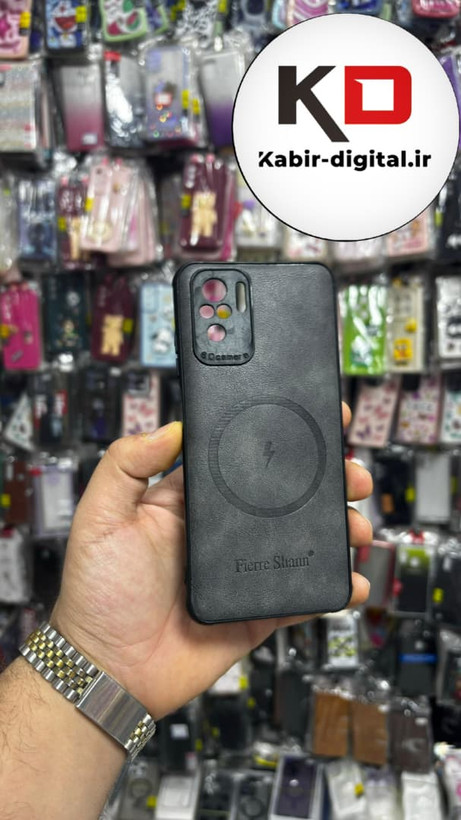 قاب گوشی Redmi Note 10 / Note 10s / POCO M5s شیائومی چرمی ژله ای طرح مگ سیف Fierre Shann محافظ لنز دار طوسی