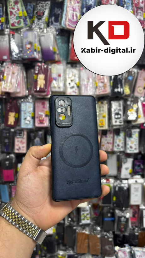 قاب گوشی Redmi Note 10 Pro شیائومی چرمی ژله ای طرح مگ سیف Fierre Shann محافظ لنز دار سرمه ایی